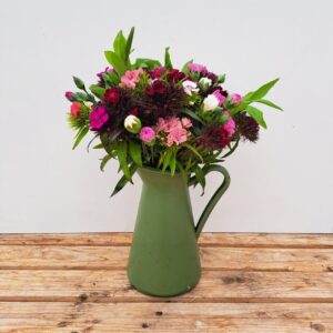 A bunch of Cornish Scented Pinks & Sweet William in shades of Pink, white, reds and purples. Vase not included.